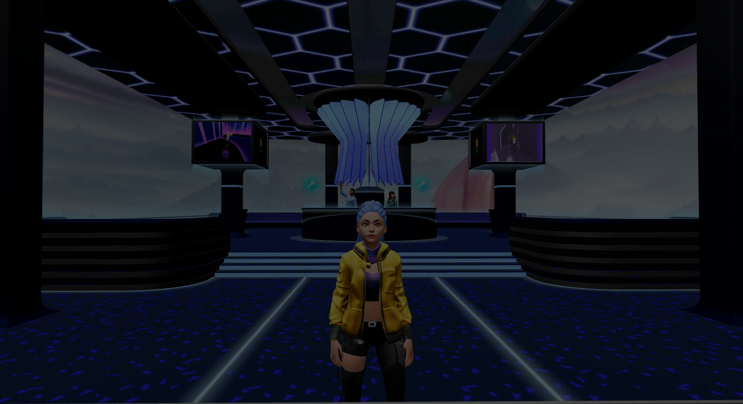 The SingSpace lobby with an avatar about to pick a room